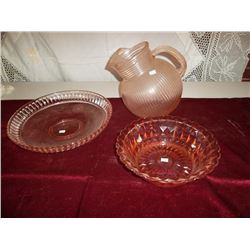 Pink Depression Glass 3 pcs
