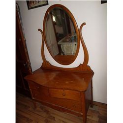 Oak Curved Top Dresser Oval Bevelled Mirror