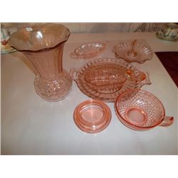 Pink Depression Glass 9 pcs