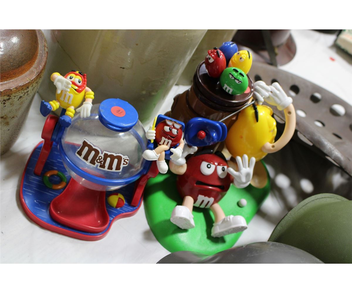 Box with M & M Dispensers & Disney Collectibles