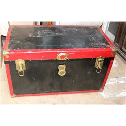 Black & Red Shipping Trunk with Insert - wonderful condition