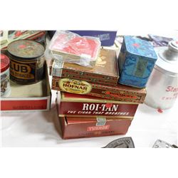 1 Cigar Tin, 1 Edgeworth Tin, 4 Cigar Boxes - 1 money