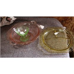 Green & Amber Depression Glass pieces - one money