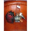 Image 1 : DECORATIONS: OIL LAMP, CINDIMENT HOLDERS, BIRD