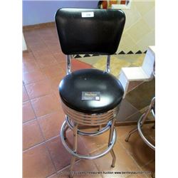 BLACK LEATHER & STEEL BAR STOOL