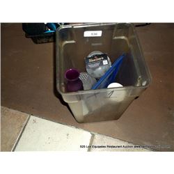 PLASTIC BUCKET W/ MISCELLANEOUS VASES