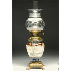 Doulton Lambeth Stoneware Oil Lamp, Hannah Barlow, Lucy Barlow and Mary Aitken, dated 1882...