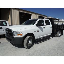 2011 DODGE R3500 Flatbed Truck, S/N 3D6WF4CT8BG570424, Crew Cab, V8 Gas, A/T, AC, Odometer Reading 8