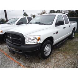 2009 DODGE R2500 PICKUP, S/N 3D7KR28T39G552485, Crew Cab, V8 Gas, A/T, AC, Bed Cover, Odometer Readi