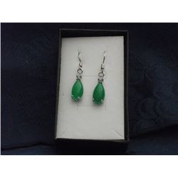 GREEN JADE AND WHITE CRYSTAL DANGLE EARRINGS (L139-5)