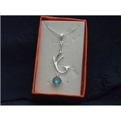 SILVERTONE PEACOCK PENDANT WITH A BLUE AUSTRIAN CRYSTAL ACCENT AND CHAIN (L139-12)