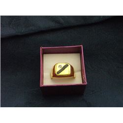 MEN'S GOLD PLATED RING WITH A CRYSTAL AND BLACK ENAMEL ACCENT (L139-23)