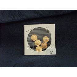 FIVE MINI ST. GAUDINS 18 TO 22K GOLD PLATED COINS (L139-25)