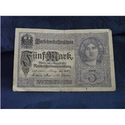 1917 GERMAN 5 MARK BANK NOTE (L139-30)