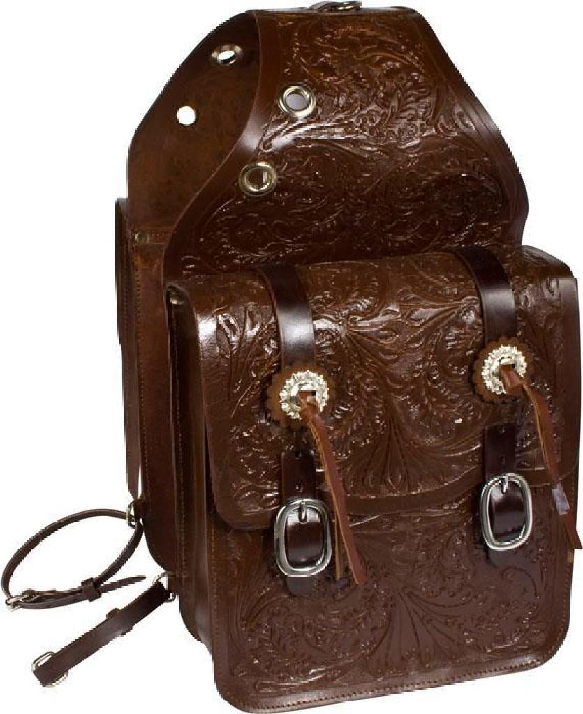 !NEW! Large Hand Carved Dark Brown Leather Western Saddle Bags [9681]