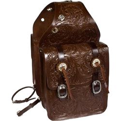 !NEW! Large Hand Carved Dark Brown Leather Western Saddle Bags [9681]
