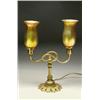 Quezal Iridescent Glass and Brass Two-Light Desk Lamp, c.1910...