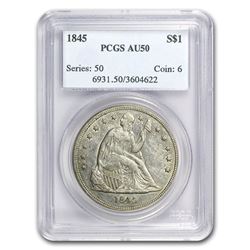 1845 Liberty Seated Dollar AU-50 PCGS