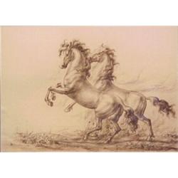 American School (20th Century), WILD HORSES, pastel on paper, 18 3/4 x 26", framed with glass....