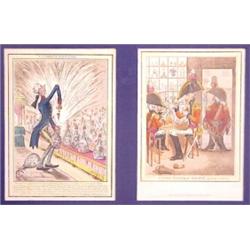 Antique Prints: James Gilray (two), UNCORKING OLD SHERRY; HERO'S RECRUITING AT KELSEY'S, two en...