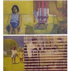 Roy Brown (20th Century) American, WOMAN AND EASEL; PHOTOGRAPH AND DINNER, two color etchings,...