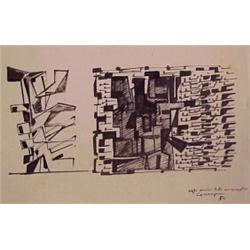 Pietro Consagra (b. 1920) Italian, UNTITLED, 1954, ink drawing on paper, image 7 1/2 x 16", sig...