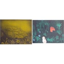 Contemporary School, GIRL IN FOREST, 1968; DESERTED CITY, 1968, two color etchings, each signed...