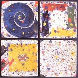 Decorative Arts: Sam Francis Plates, UNTITLED, four limited edition ceramic plates, each 7 x 7 ...