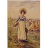 European School (19th Century), WOMAN IN FIELD, oil painting on board, 10 x 7", framed. $200/40...