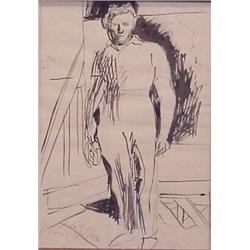 Pericle Fazzini (1913-1987) Italian, PORTRAIT, 1954, watercolor on paper, 16 3/4 x 12", signed...