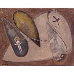 Theresa Gancedo (20th Century) Spanish, UNTITLED, oil painting on canvas with sand, 10 1/2 x 13...