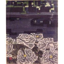 Okile Hashimoto (20th Century) Japanese, FLOATING LOTUS, 1959, color woodcut print, signed in p...