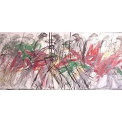 Jihn Ah Koh (b. 1944) American, FROM THE HEART, 1988, oil painting on canvas, 50 x 125 1/2", un...