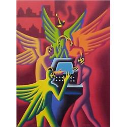 Mark Kostabi (b. 1960) American, RECEIVERS, 1994, oil painting on canvas, 48 x 36", signed lowe...