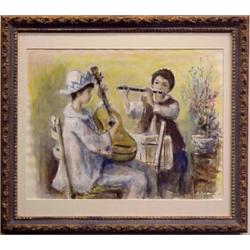 Jacques Lalande (20th Century) French, MUSIC LESSON, 1975, color gouache on paper, 18 1/2 x 24...