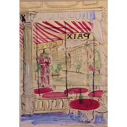 Rowe Langston (20th Century), CAF+ DE LA PAIX, ink and watercolor on paper, 21 x 14 3/4", signe...