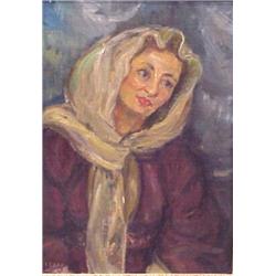 Isidore Levy (1899- ) American, WOMAN WITH SHAWL, oil painting on board, 14 x 10", signed lower...