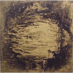 Begonia Marganon (20th Century), LLAMA 2, 1988, oil painting on canvas with sand, 39 x 39", tit...