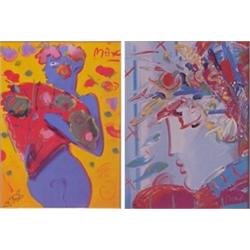 Peter Max (b. 1937) German/American, FAN DANCER; BLUSHING BEAUTY, 1990, two porcelain plaques,...