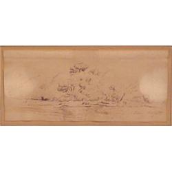 Celine Monteland (20th Century), UNTITLED, ink drawing on paper, 3 1/4 x 7 3/4", signed lower r...