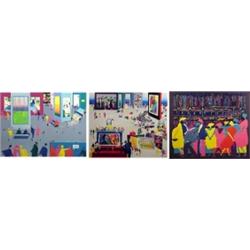 Leo Posillico (b. 1944) American, WET PAINT; ARTIST'S RIGHTS; LINE OF PEOPLE, three color scree...