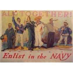 Poster: H. Reuterdahl, ALL TOGETHER, ENLIST IN THE NAVY, 1917, color lithograph poster, signed...