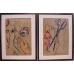 Beulah Roth (20th Century) American, ANATOMY I; ANATOMY II, two collages on paper, each 12 x 8...