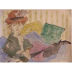Philippe Noyer (1917-1985) French, LE DAME A L'OMBRELLE, 1967, watercolor on paper, 20 x 25 3/4...