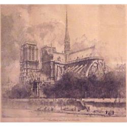 Louis Orr (1879-1961) French, L'ABSIDE DE NOTRE DAME DE PARIS, etching, image 14 x 15 3/4", fra...