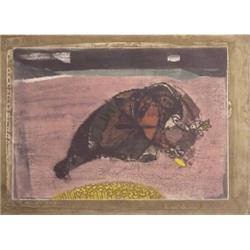 Jose Ortega (b. 1921) Spanish, UNTITLED, color etching, signed in pencil, from the numbered edi...