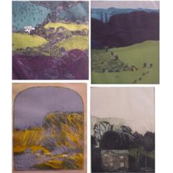 Linda Plotkin (20th Century) American, LANDSCAPES (four), two color etchings and two color lith...