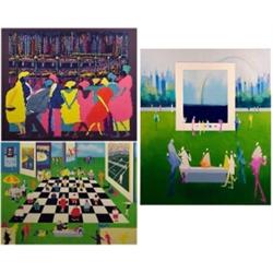 Leo Posillico (b. 1944) American, PARK RAINBOW; LINE OF PEOPLE; CHECKER BOARD, three color scre...
