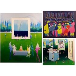 Leo Posillico (b. 1944) American, LINE OF PEOPLE; PARK RAINBOW; BOX PASTRY, three color screenp...