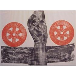 Michael Rothenstein (b. 1908) British, RED WHEELS, woodblock and color screenprint, signed in p...